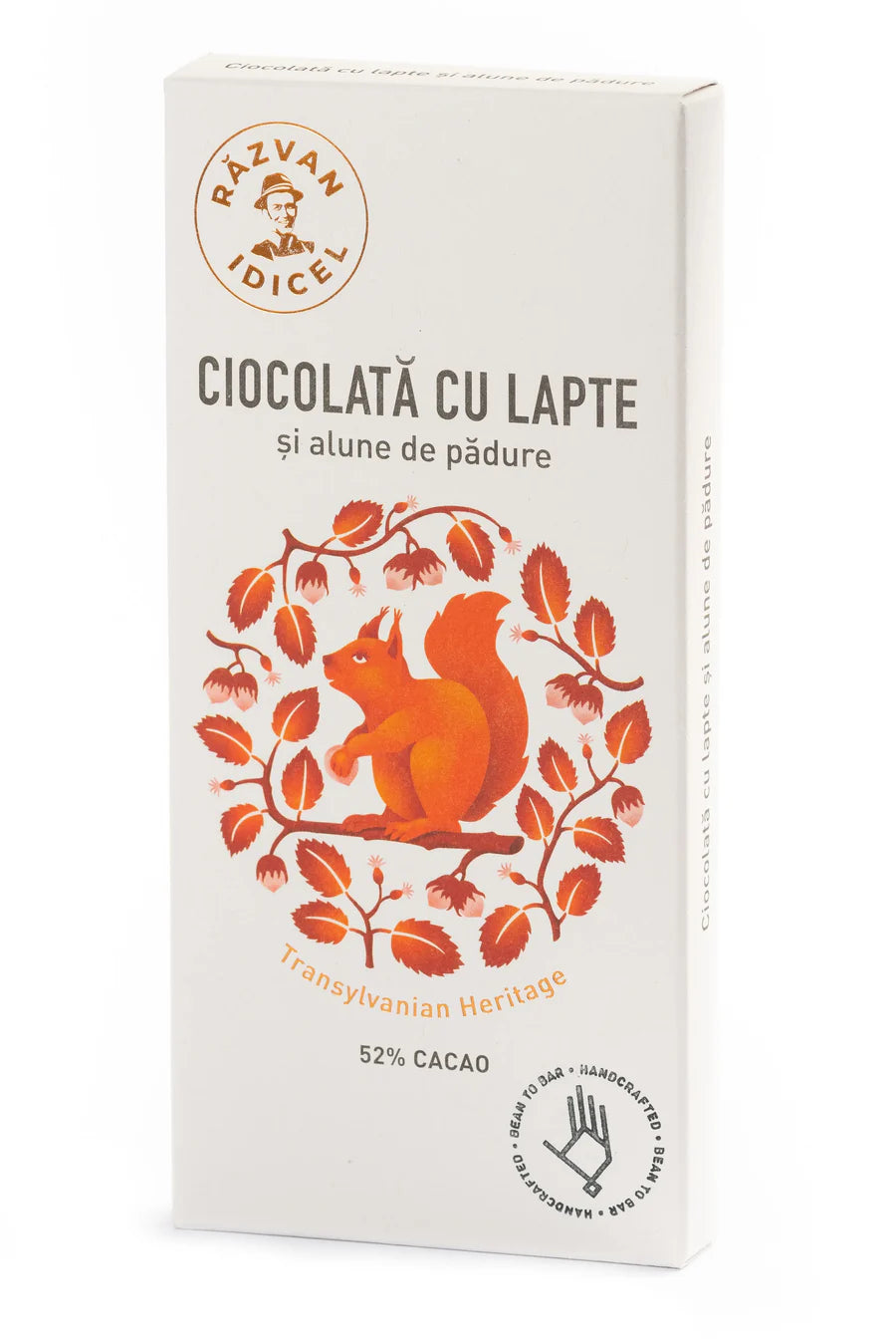 Ciocolată artizanală cu lapte, 52% cacao și alune de pădure 80g